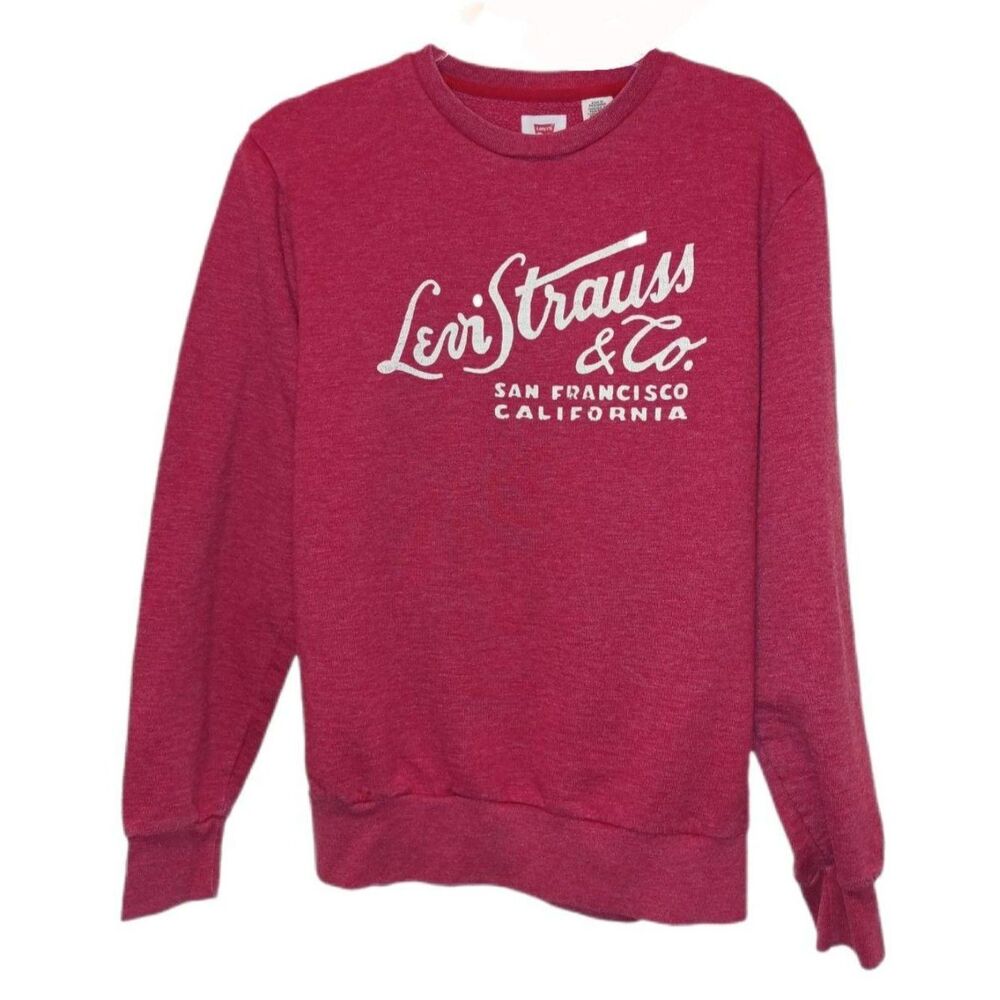 Levi Strauss Red Script Logo Crew Neck Sweatshirt Size M Casual Skater Weekend